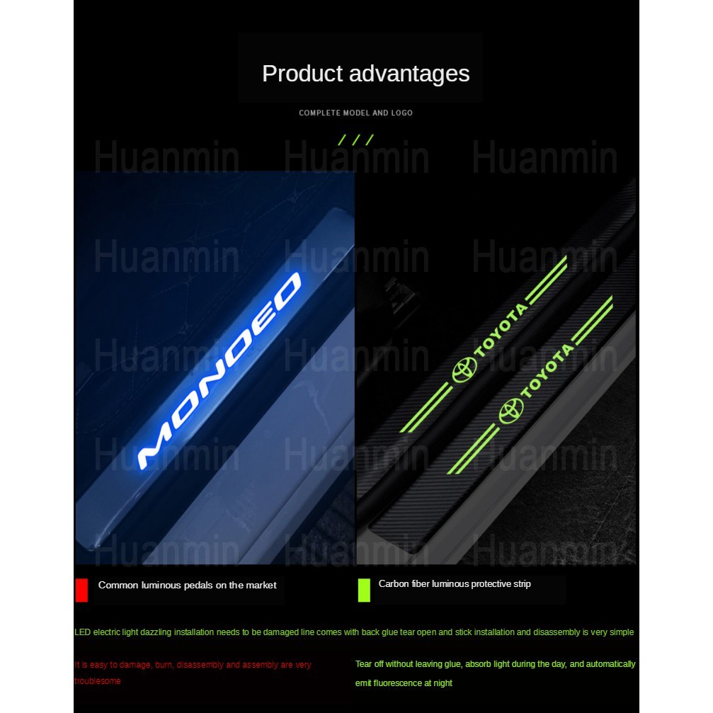 8Pcs Ford Luminous Car Threshold Strip Car Door Protector Trunk Sill ...