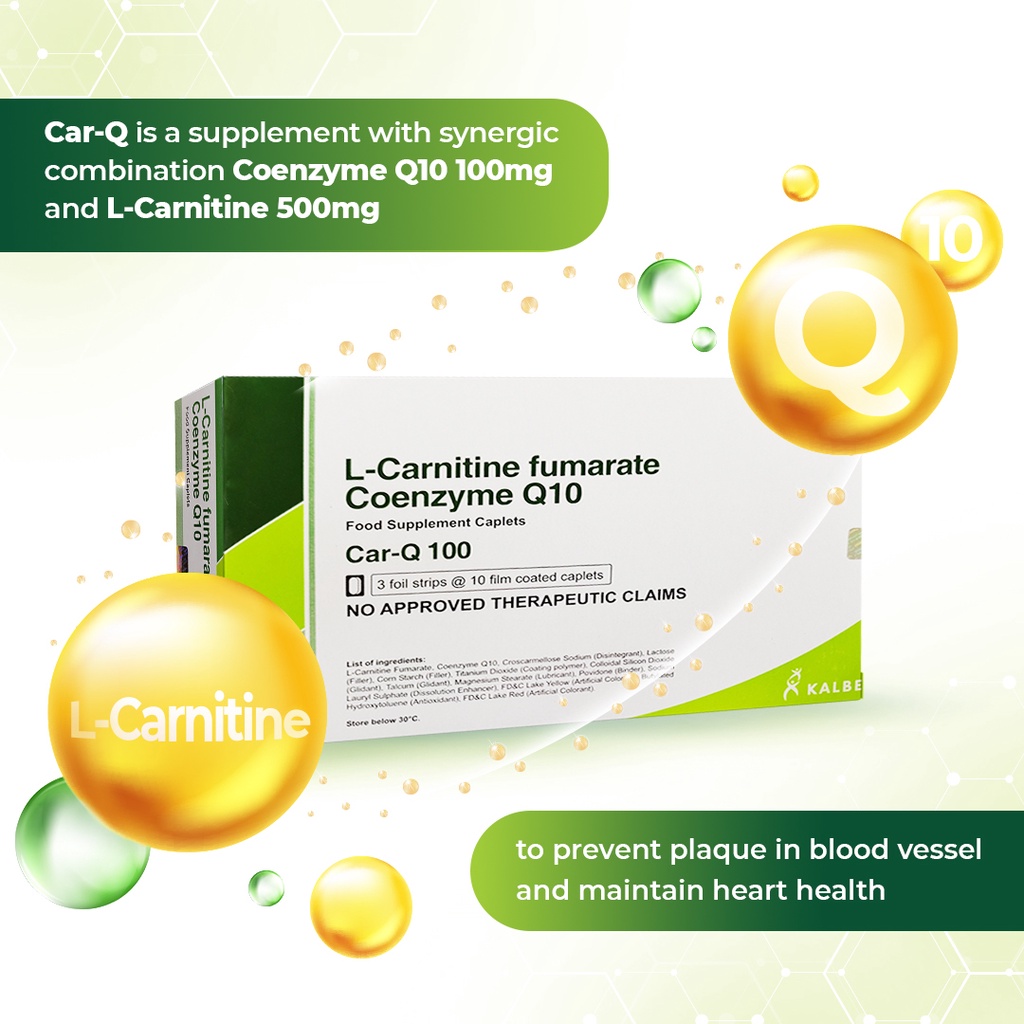 L-Carnitine 500mg + Coenzyme Q10 100mg CarQ Heart Supplement