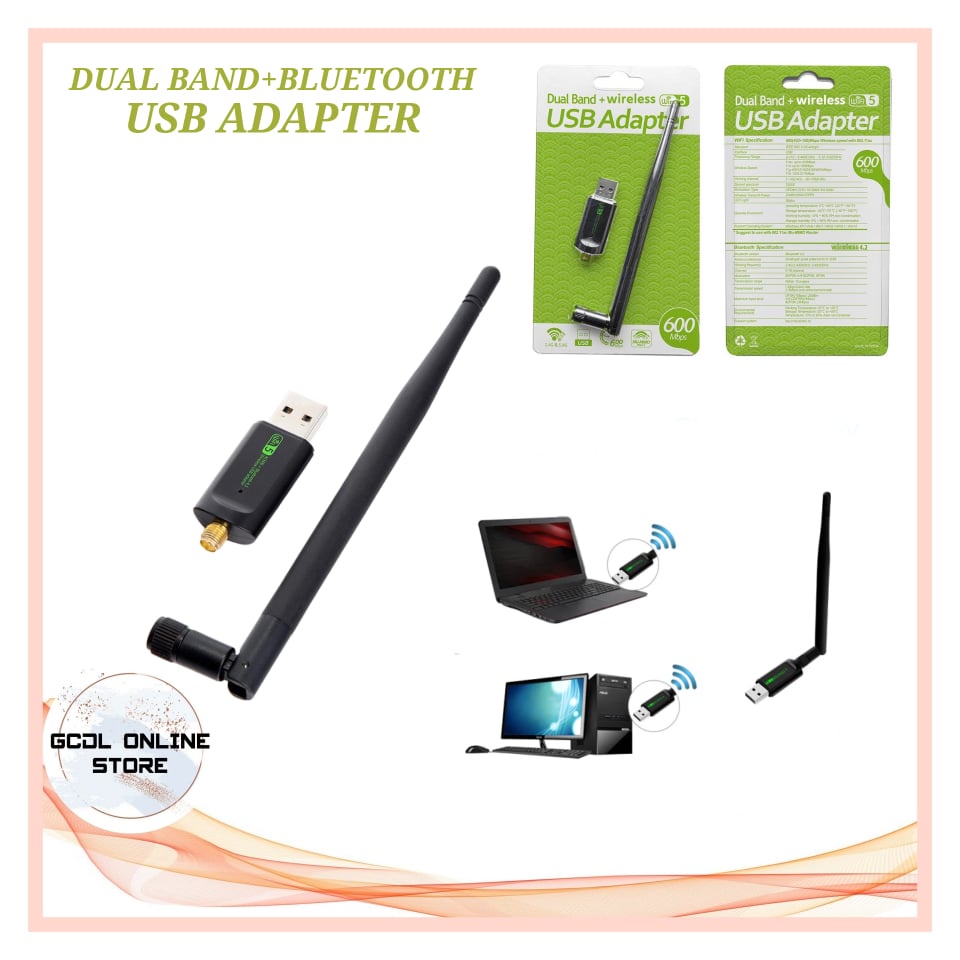 USB Bluetooth WLAN Adapter WiFi Stick 2in1 Dongle AC600 Mbit/s Dual ...