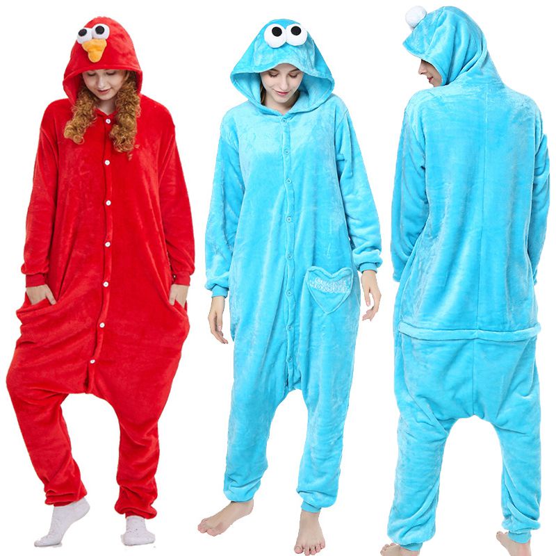 Sesame Street Adult Elmo Cookie Monster Costume Pajamas Onsie Sleepwear