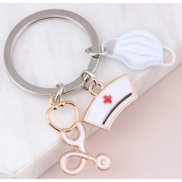 New Doctor Keychain Medical Tool Key Ring Injection Syringe Stethoscope ...