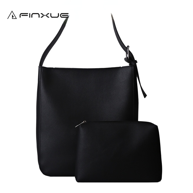 Leather Bucket Bag Set Women Trendy Wide Strap Shoulder Bags for Ladies