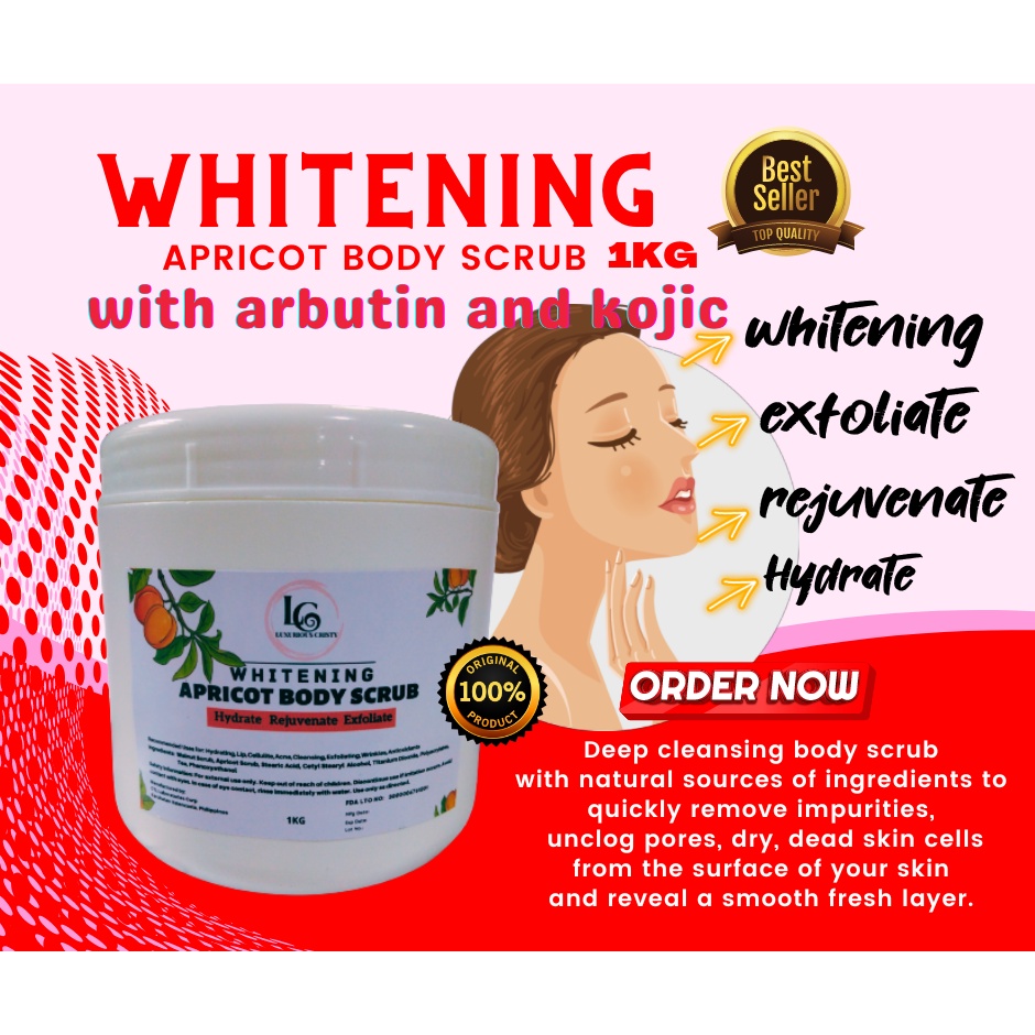 WHITENING APRICOT BODY SCRUB with ARBUTIN AND KOJIC 1KG Hydrate