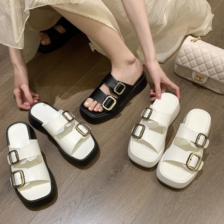 Waterproof Soft-Soled Sandals Thick-Soled Slippers Square Toe Beach ...