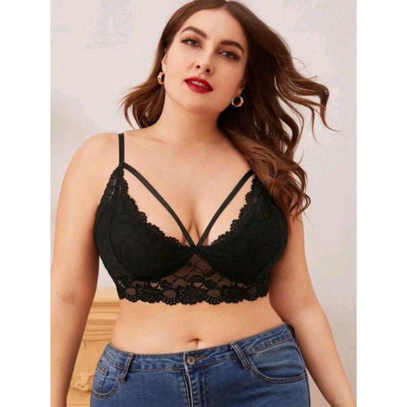 Plus size bralette floral lace harness