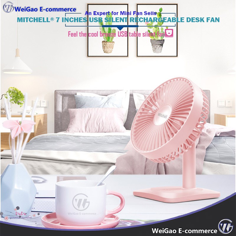 WG Portable Mitchell® 7 Inches USB Silent Rechargeable Desk Fan with ...