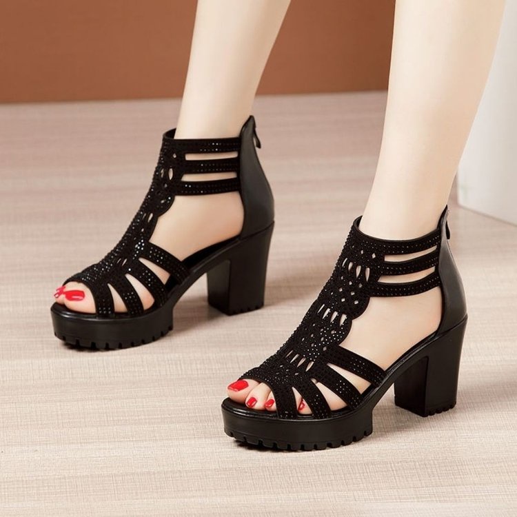 NEW Korea Fashion Show thin Black Sandals Women Suede zipper Rome SHoes ...