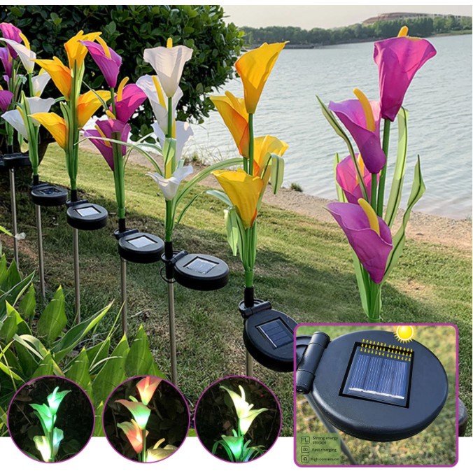 4 Pack Solar Calla Lily Garden Lights – Color-Changing Flower Stakes With Glowing Stems, Waterproof Outdoor Decor For Yard, Patio & Pathway
