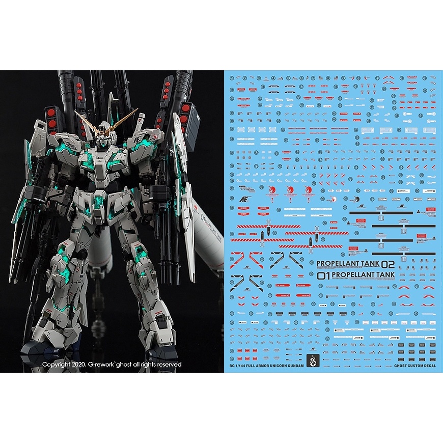 Water Slide Decals For MG 1/100 Full Armor Unicorn Gundam RX-0 - Pre-Cut Detail Stickers By D.L Model