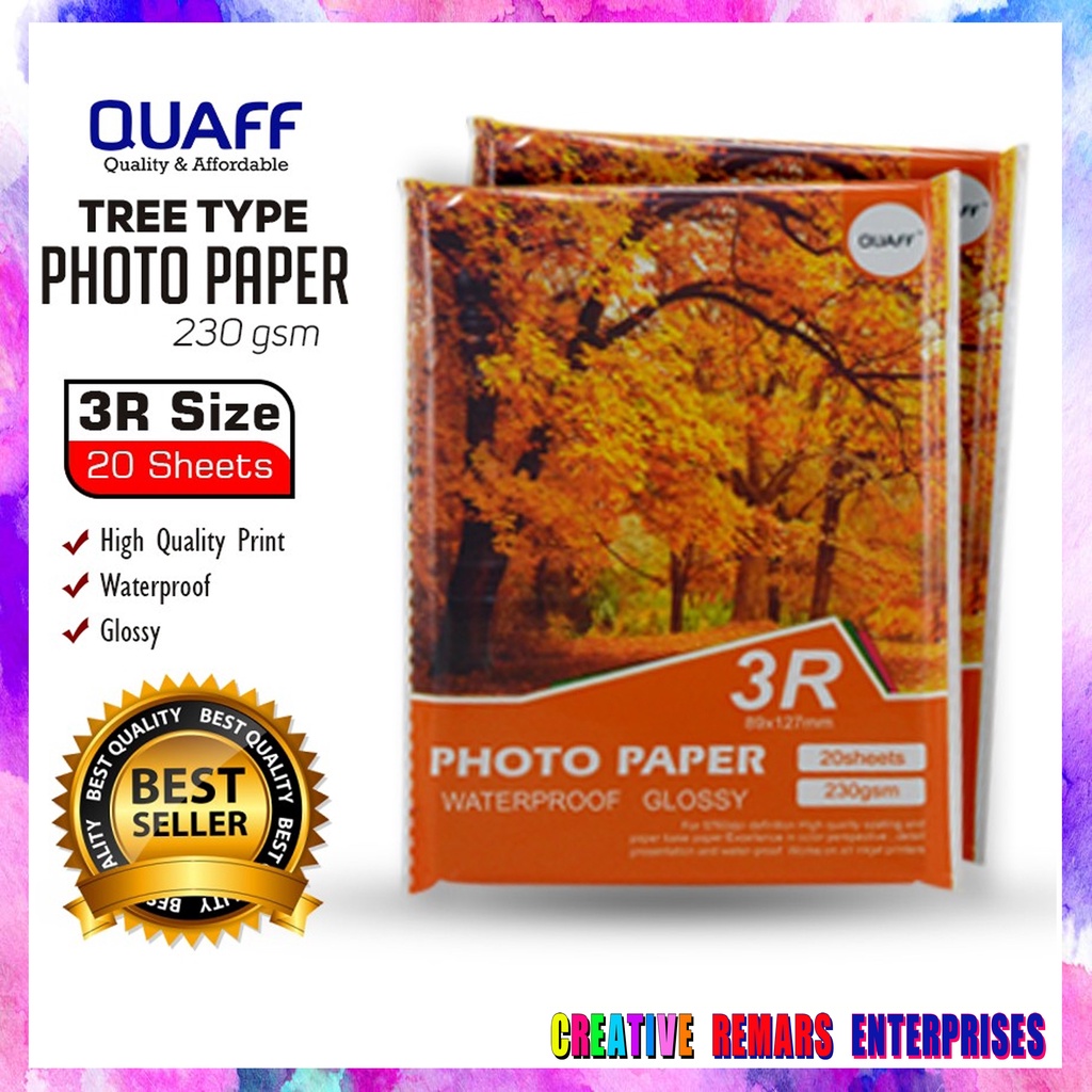 3R Size QUAFF 230gsm Tree Type Glossy Photo Paper / Inkjet Glossy Photo ...