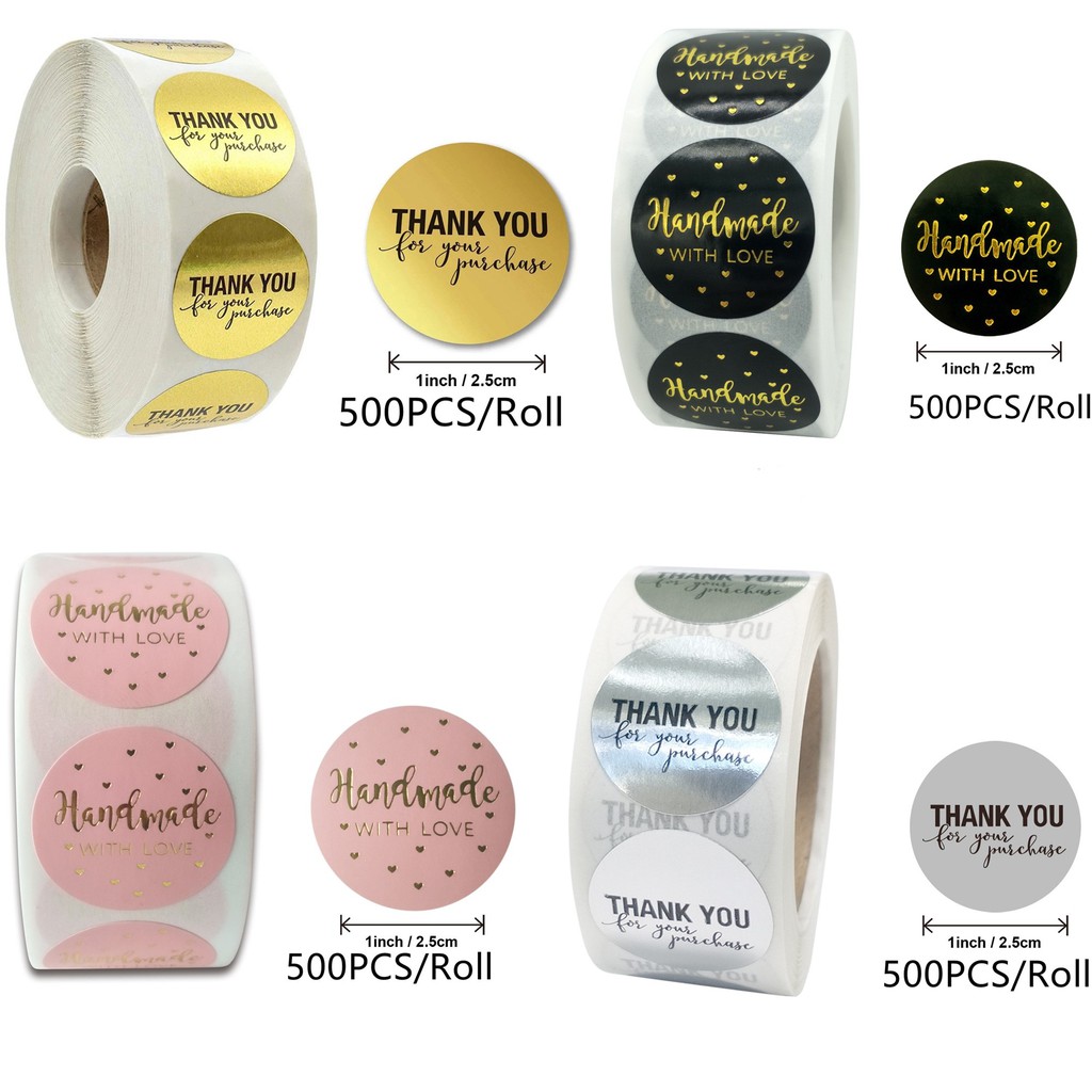 500 Labels Per Roll Hot round gold foil thank you for purchasing ...