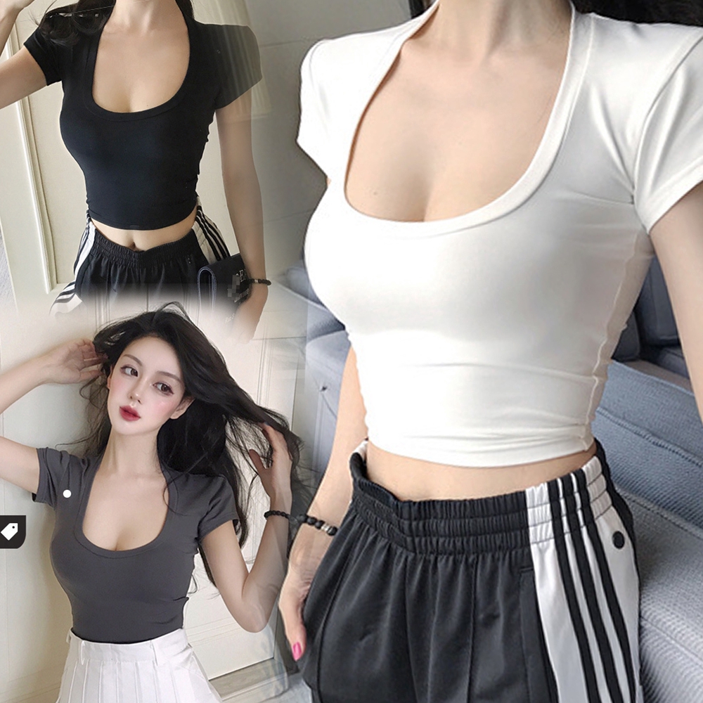 Korean Fashion Women Solid Color U-neck Shapewear Top Sexy Bottoming Shirt  Crop Tops | Shopee Philippines