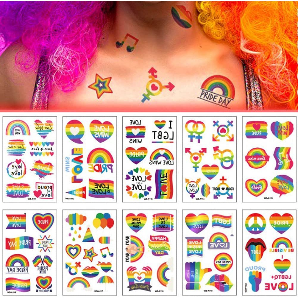 10 Sheets Lgbt Gay Pride Temporary Tattoos Waterproof Rainbow Tattoos