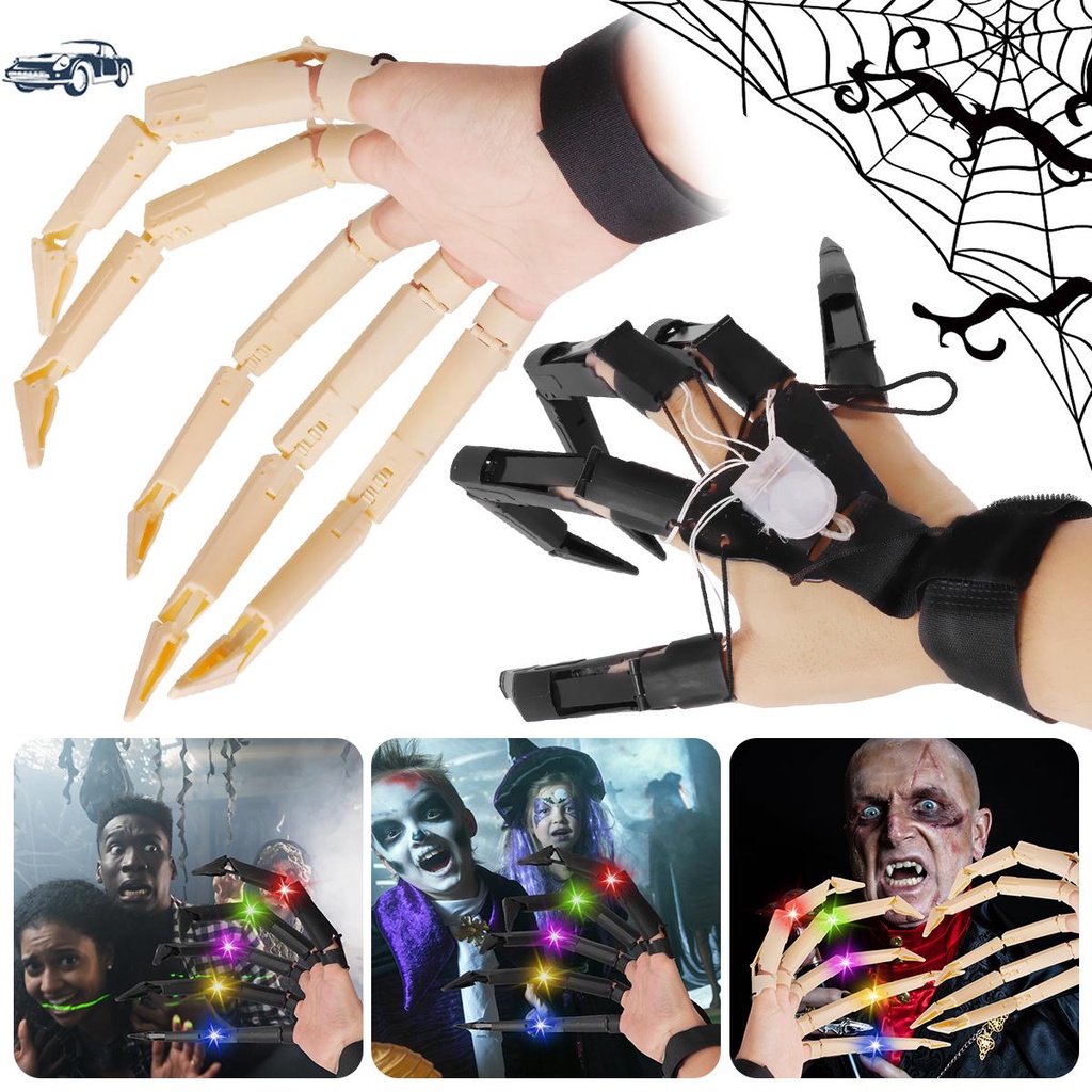 Luminous Articulated Fingers Halloween Skeleton Hands with Flexible ...