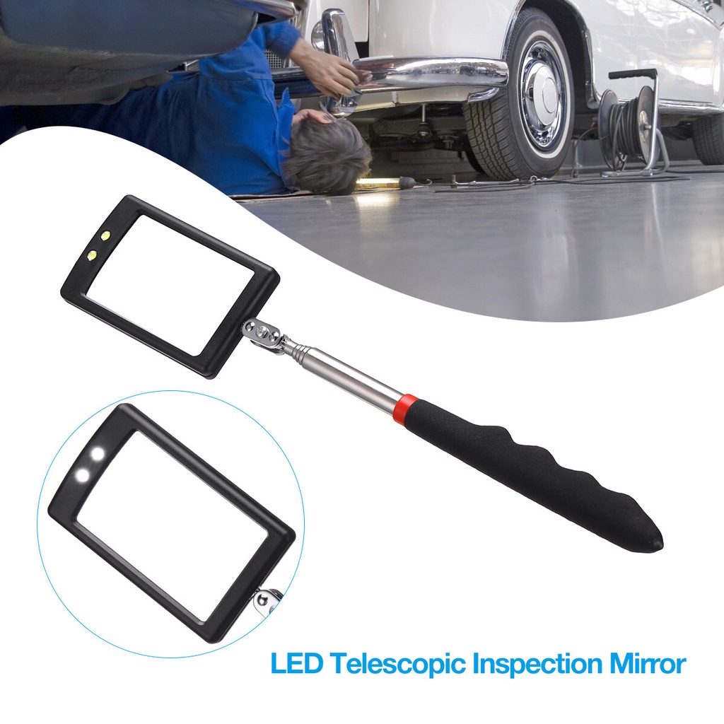 Telescoping LED Lighted Flexible Inspection Mirror 360 Swivel for Extra Viewing, telescoping