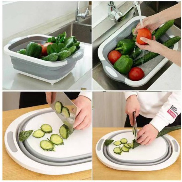 1pc 3 In 1 Multi-functional Folding Cutting Board, With Drain