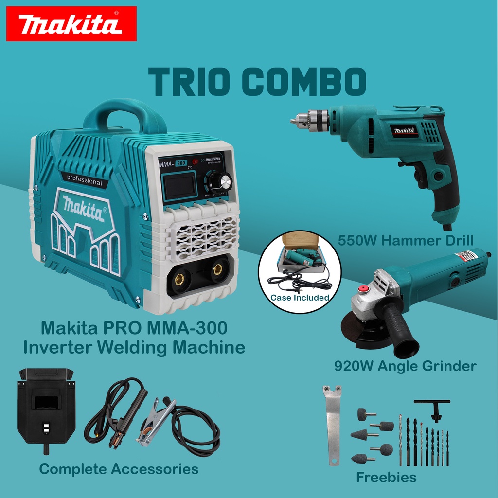 Makita PRO MMA300 Welding Machine + Makita M0600 Drill & 9523B Grinder