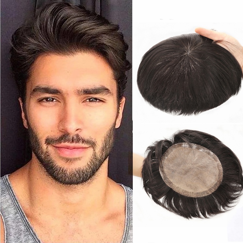 Toupee Men's Prosthes Real Human Hair Male Wig Natural Hair Wigs For