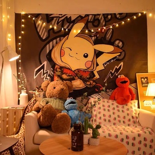 Pikachu Cartoon Anime Background Cloth Bedroom Layout Bedside Tapestry ...