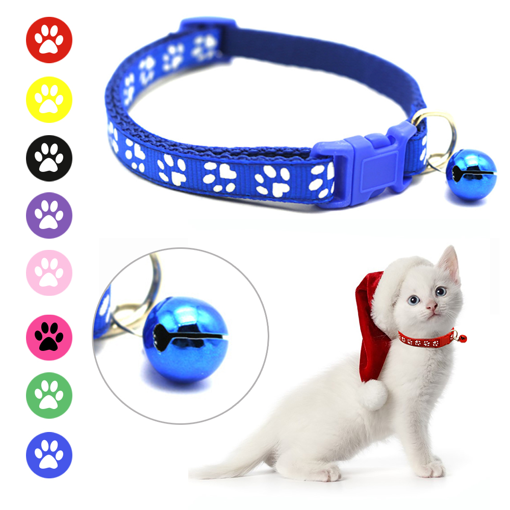 Pet Dog Paw Collar Adjustable Cat Leash Footprints Necklace Bell