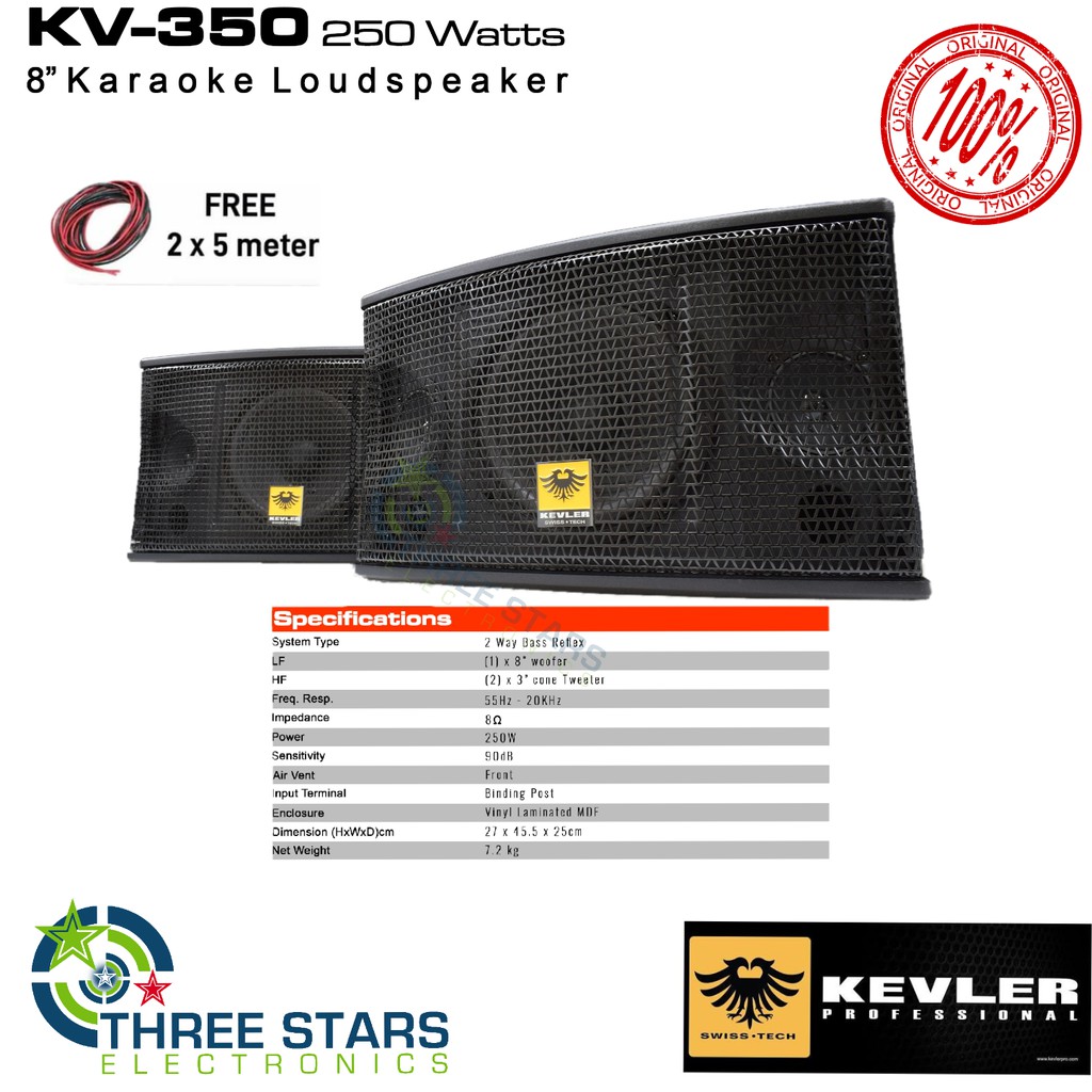 Kevler KV-350 8 Inches 250W 8 Ohms 2-Way karaoke speaker System Pair ...