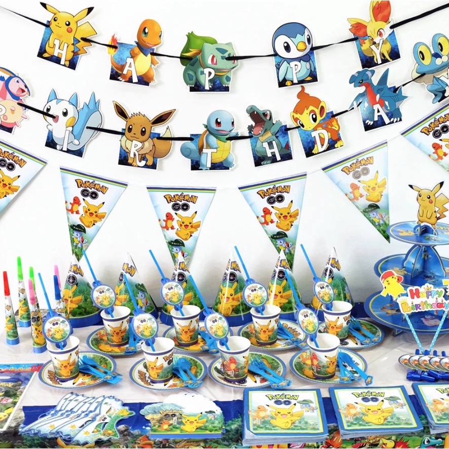 Pokemon Pikachu Theme Disposable Tableware (Plates, Cups, Topper, Table ...