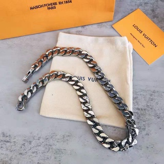 Louis Vuitton Chain Links Necklace Engraved Monogram Silver