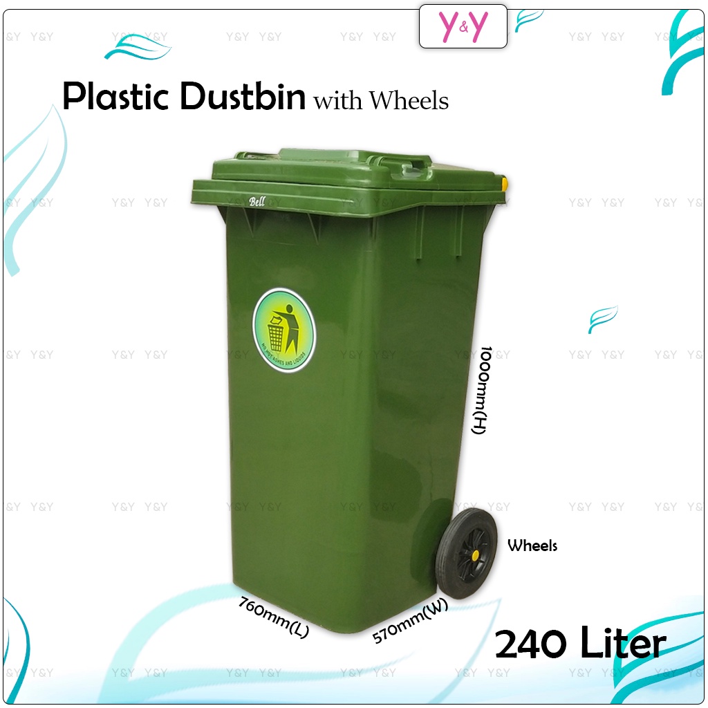 240L Plastic Dustbin / Rubbish Bin / Garbage Bins with Wheels / Tong ...