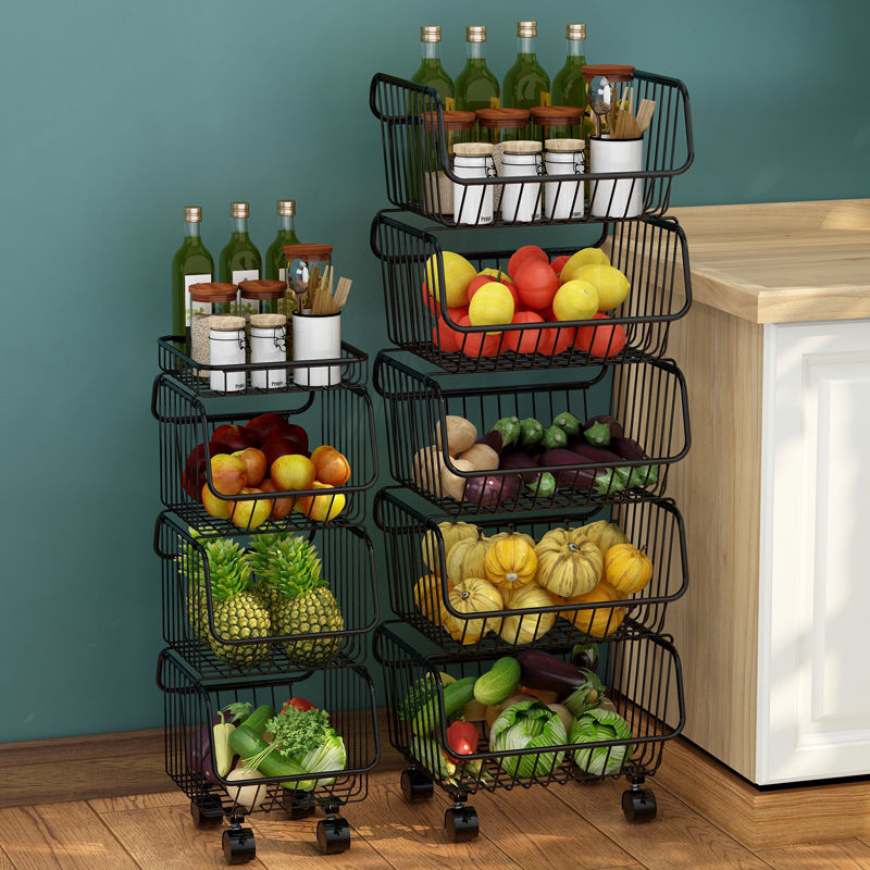 KONG Vegetable Basket Spice Rack Layered Kitchen Organizer Trolley Rack ...