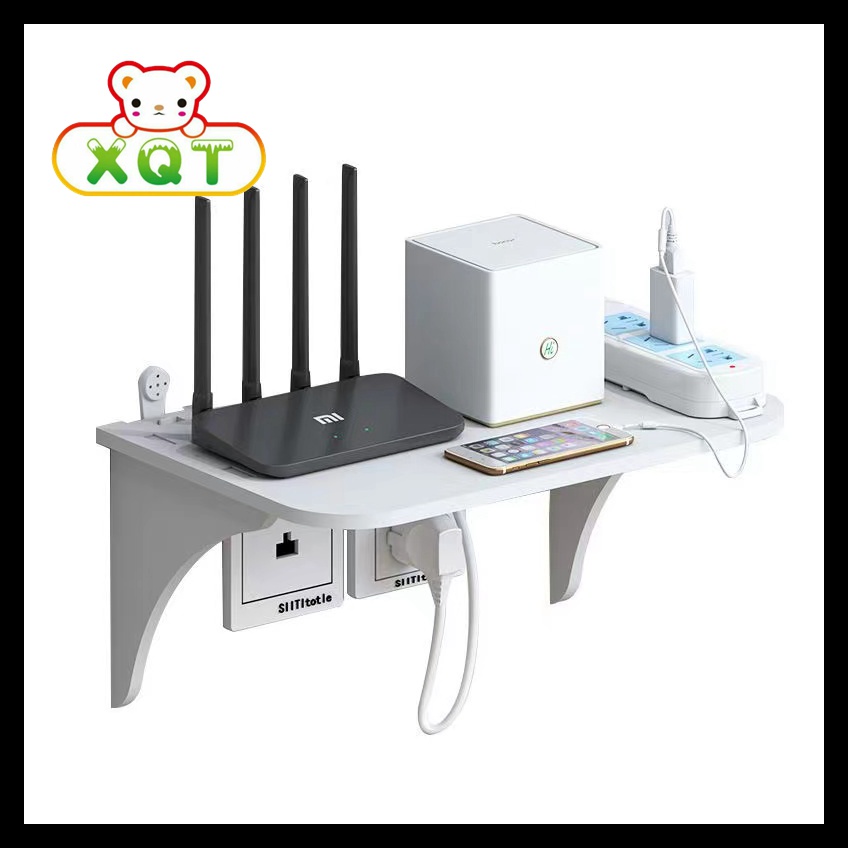 WIFI Router Shelf Set-Top Box Bracket Storage Box Double Floating Shelf ...