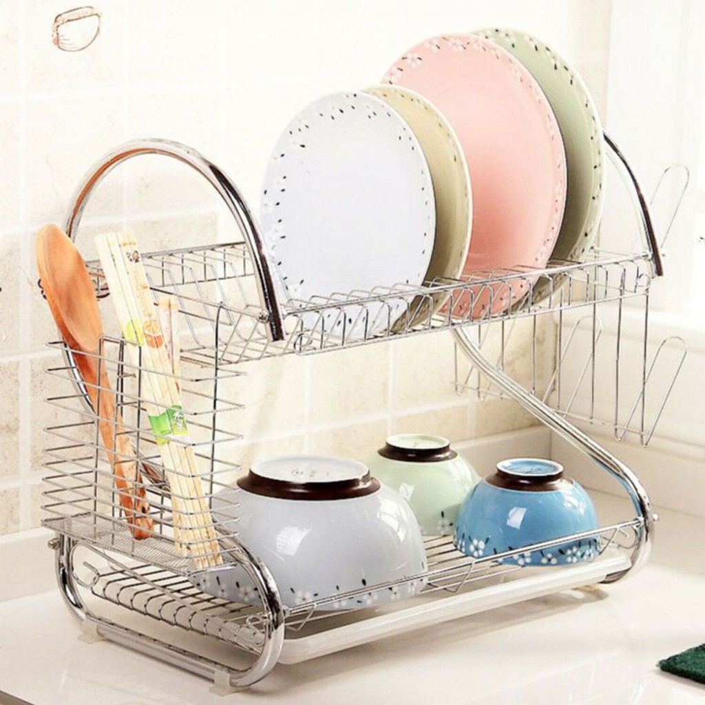 Rust-Resistant 2-Tier Stainless Steel Dish Rack | Shopee Philippines