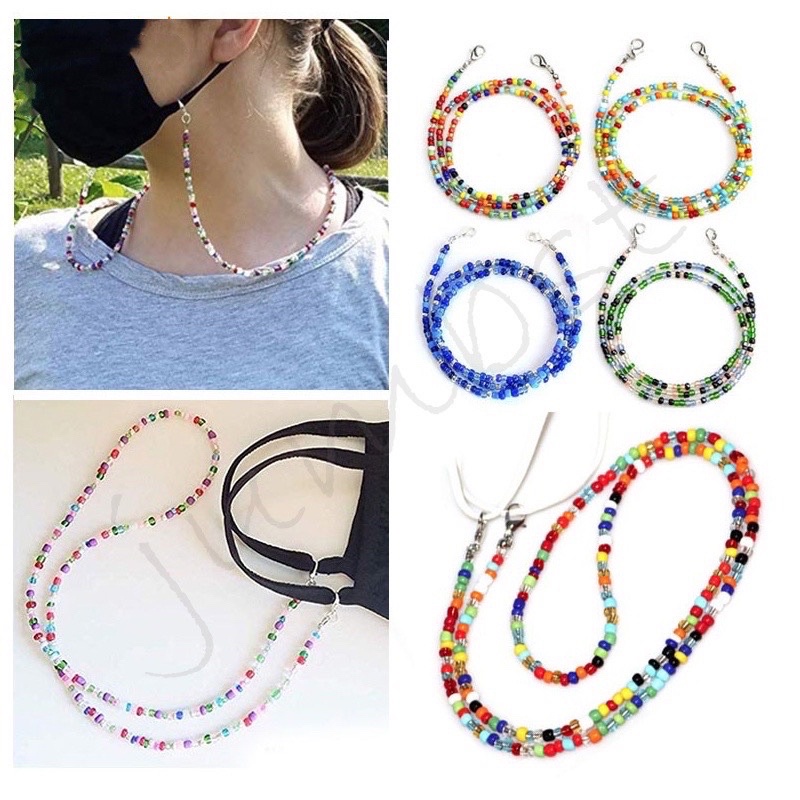 Facemask face mask cord eyeglass beaded rainbow pearl rubber neck cord