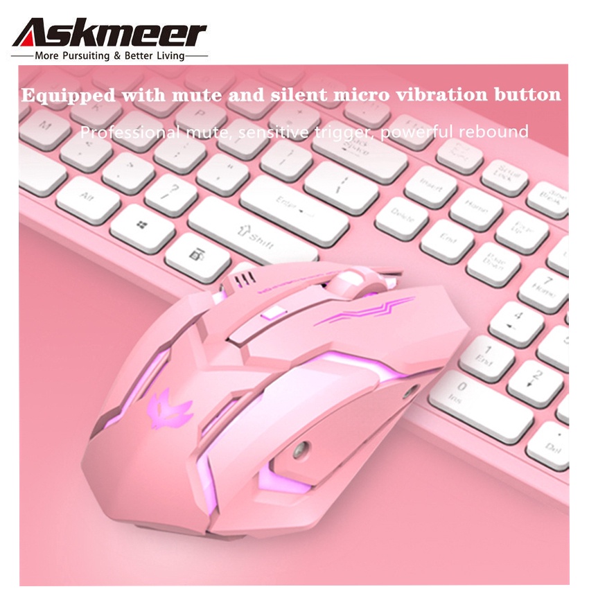 Mute Cute Glowing Pink Mouse Wireless Charging Game Mouse Mechanical ...
