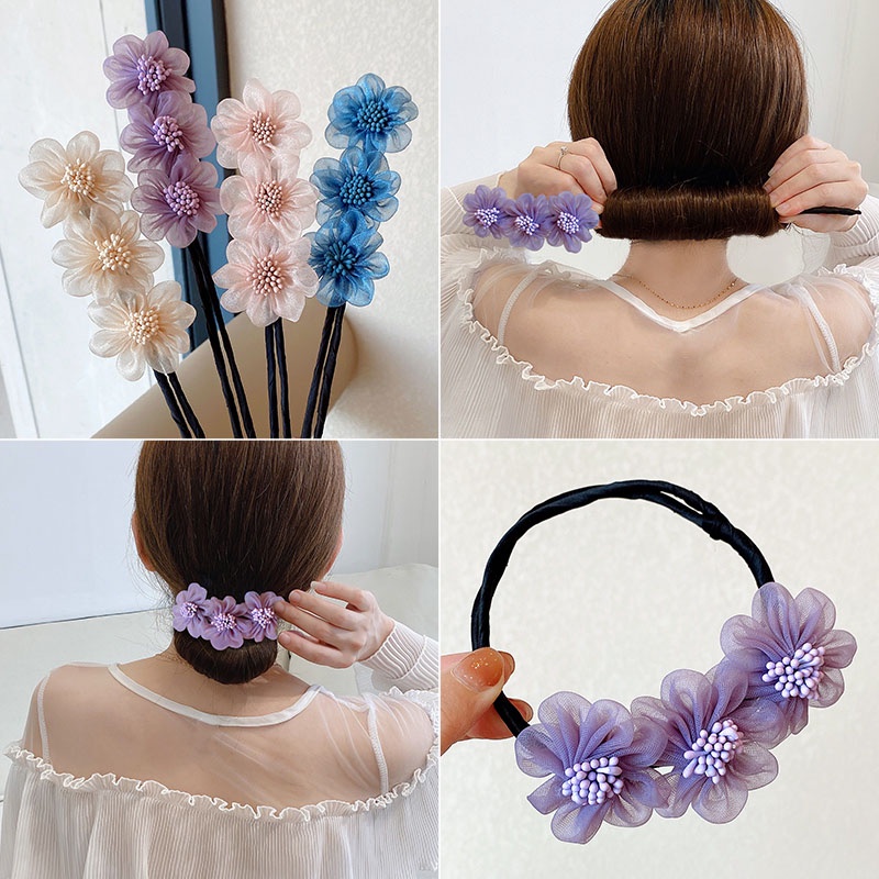 Yarn Flower Hair Curls Tool Sweet Girl Hair Maker Clip Hair Bun ...