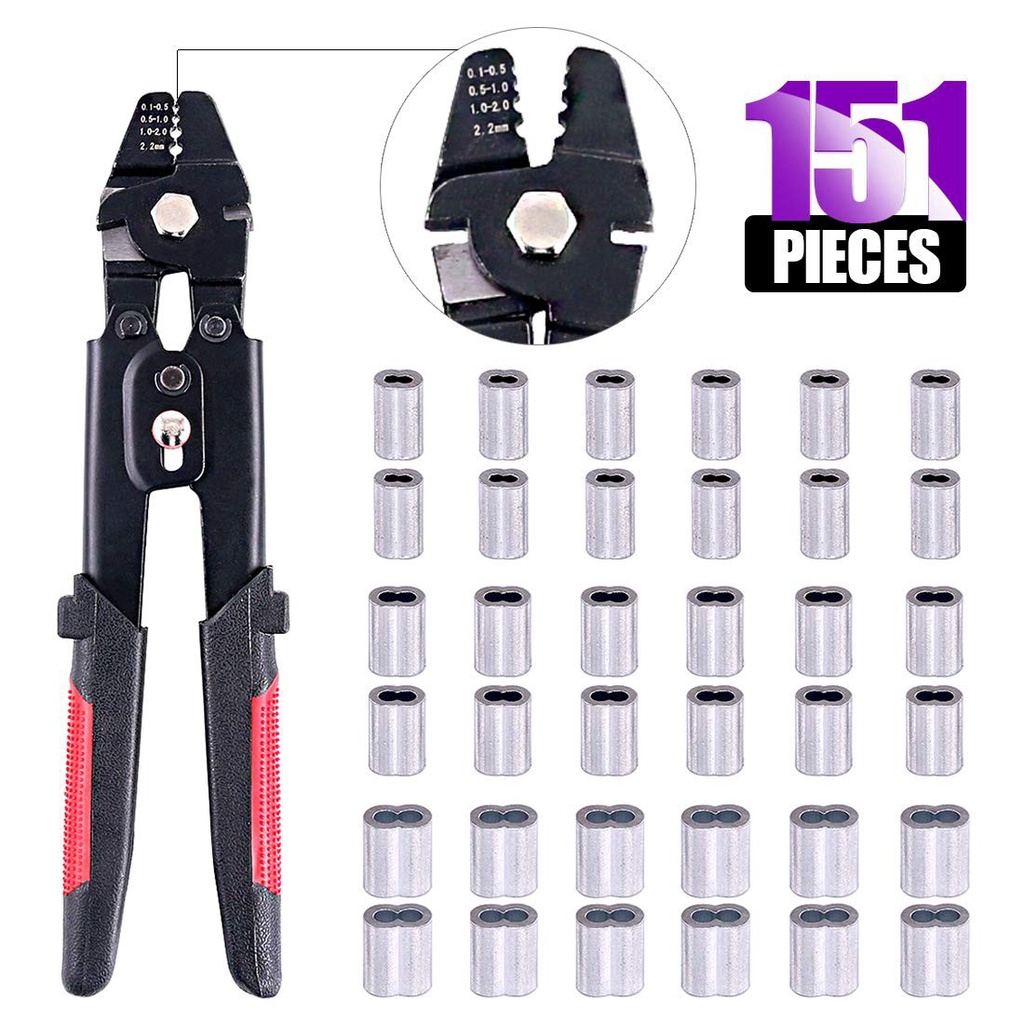 Wire Rope Crimping Tool Crimpers Fishing Plier with Crimp Sleeves Kit ...