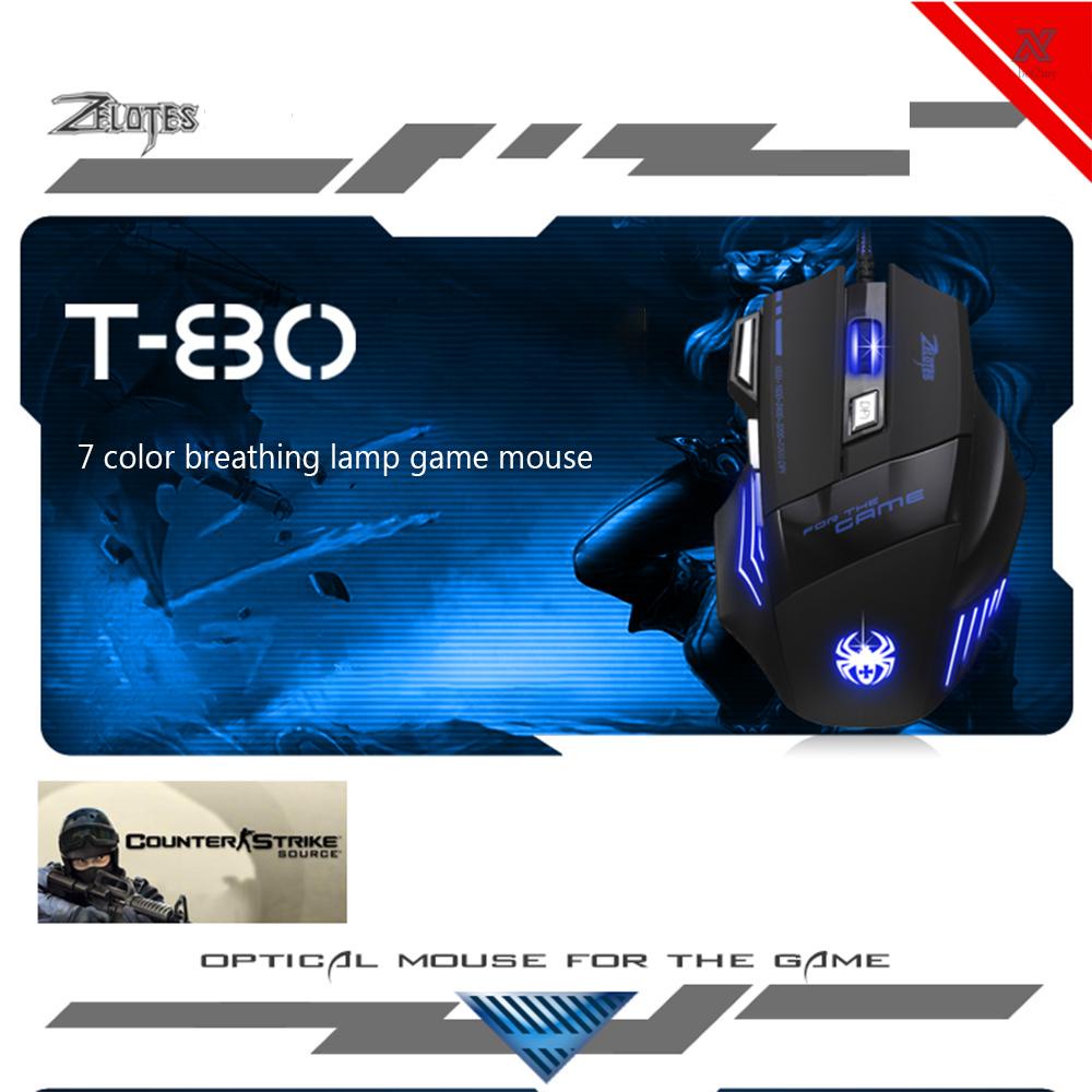 【HOT】ZELOTES T80 Gaming Mouse 7200 DPI Backlight Multi Color LED