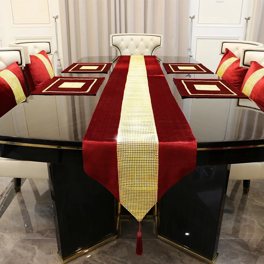 European Style Silk Flannel with Rhinestone and tassel table runner and ...