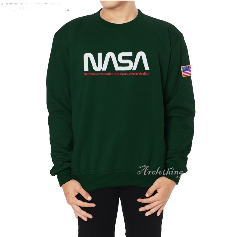 Nasa Script Fleece Crew Neck Sweatshirt H M Sweater White