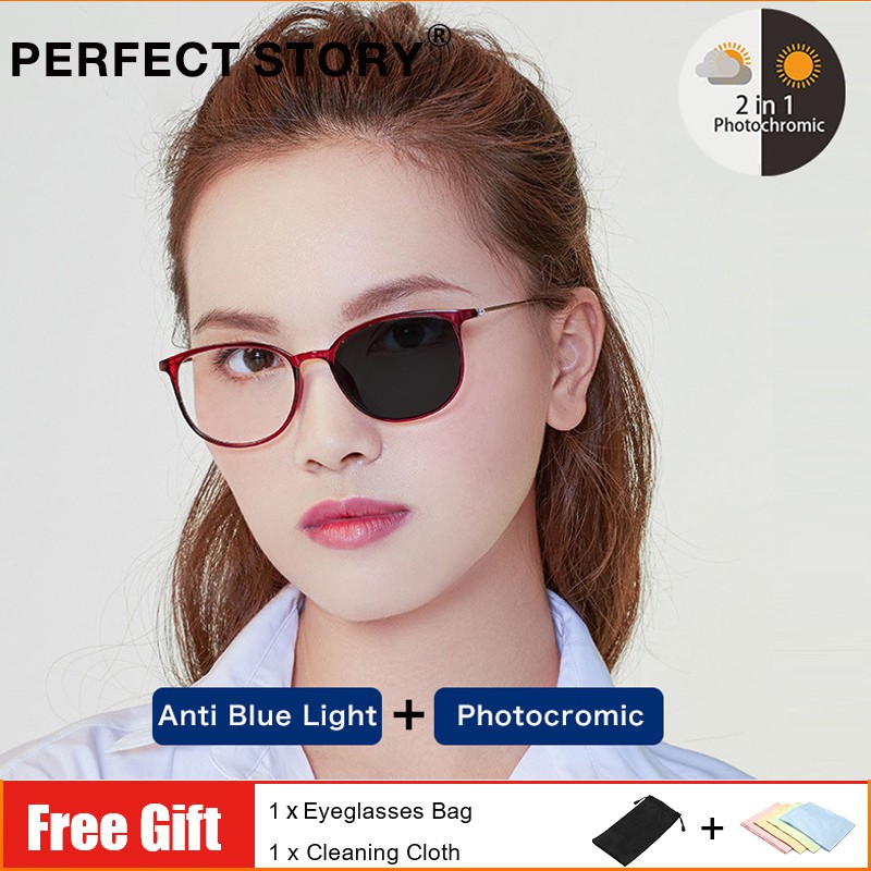 Photochromic Anti Radiation 2 In 1 Glasses For Women Men Original Frames Anti Glare Anti Blue 4687