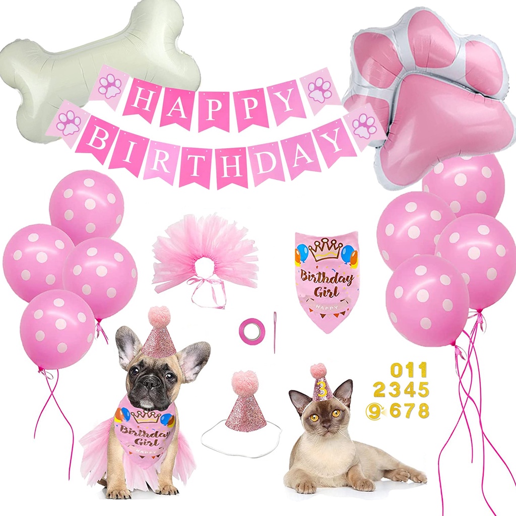 Dog Cat Birthday Kit Include Dog Girl Pink Tutu Skirt Dog Birthday ...