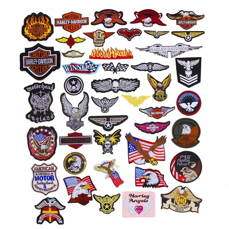 Rider Motorcycle Harley Eagle Checkered Flag Elements Embroidery Cloth ...