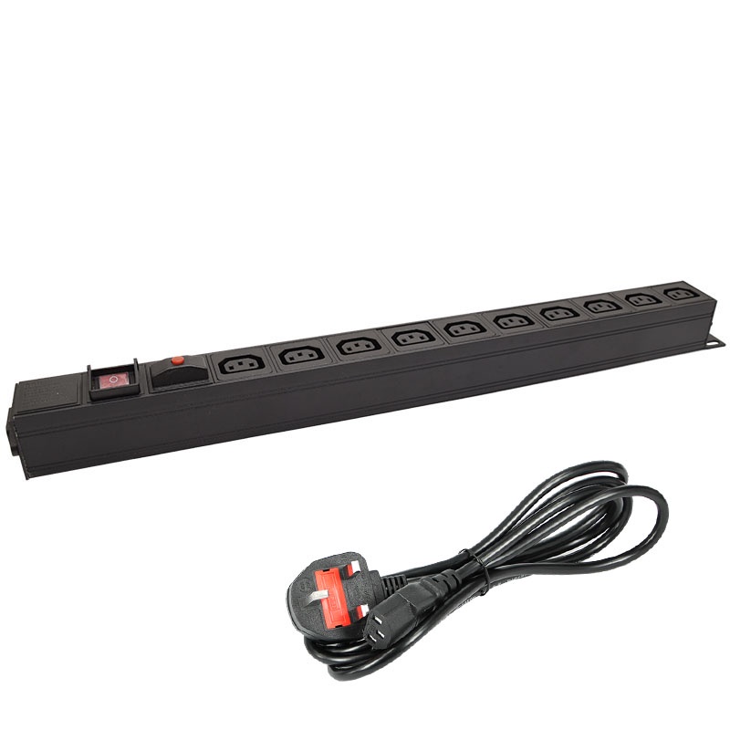 10 Unit PDU Network Rack Power Strip 16A 250V C13 Socket Outlet with Switch Overload