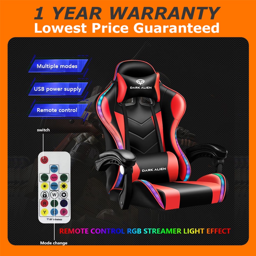 【Ready Stock】ↂ∏Dark Alien RGB Leather Gaming Chair Massage Pillow Neck