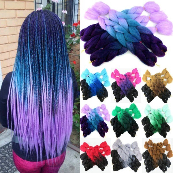 24'' 100g/pack Two-color gradient Synthetic Ombre Braiding Hair Crochet ...
