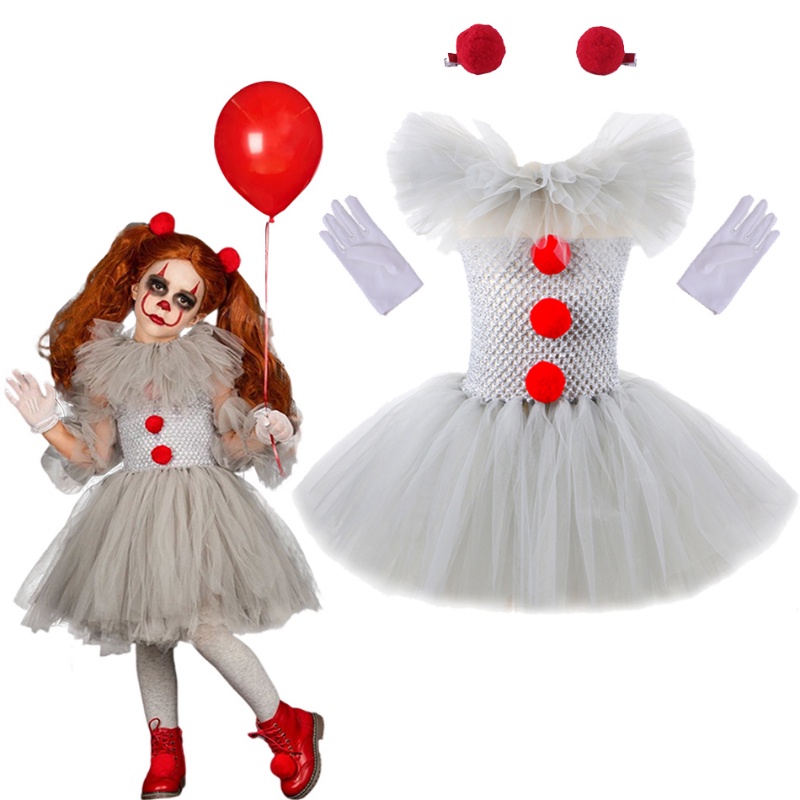Halloween Costume For Kids Gray Girls Tutu Dress Kids Cosplay Scary ...