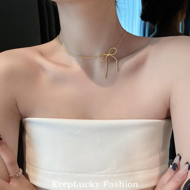tala by kyla Metal bow thin necklace women's light luxury niche ...