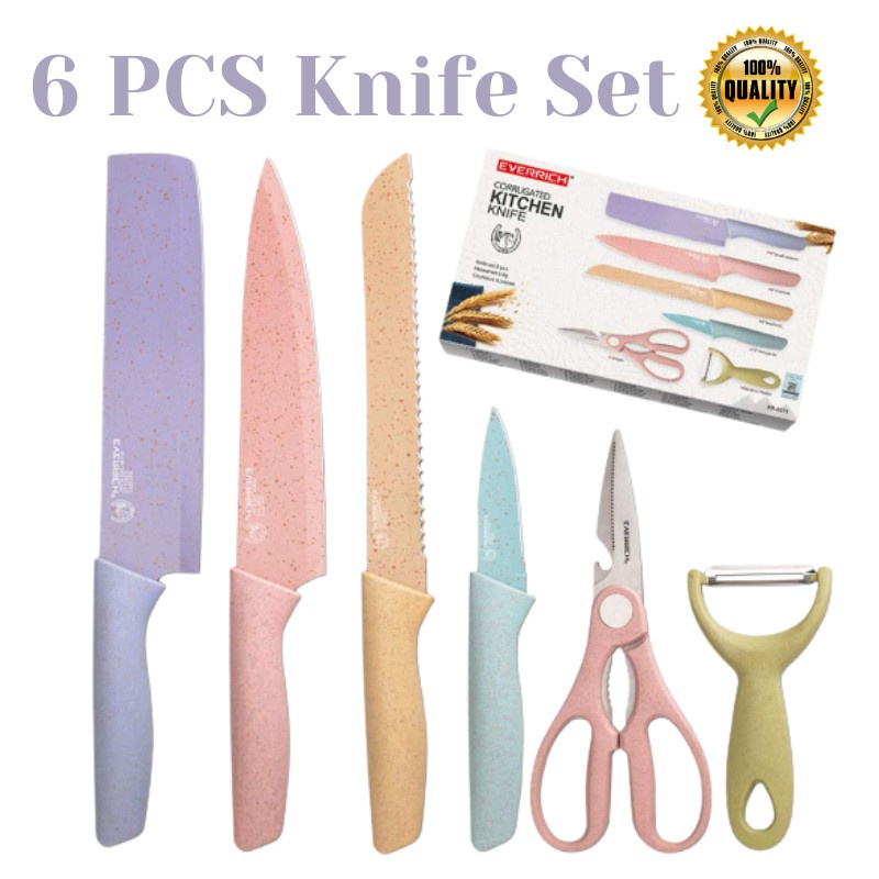 6PCS Kitchen Knife Set Corrugated Colorful Stainless Steel Chef Knife