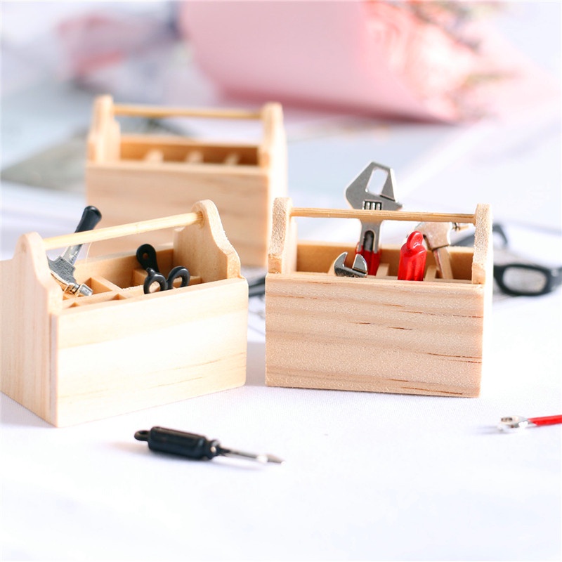 Doll House Miniature Food Toy Scene Mini Wooden Toolbox Photography ...