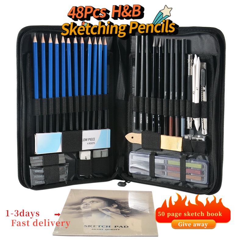 48Pcs H&B Sketching Pencils Drawing And Sketch Kit Set | Shopee Philippines