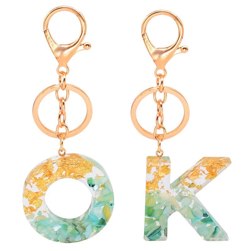 Fashion Glitter Gold Foil Acrylic Initial Alphabet Keyrings Women Purse